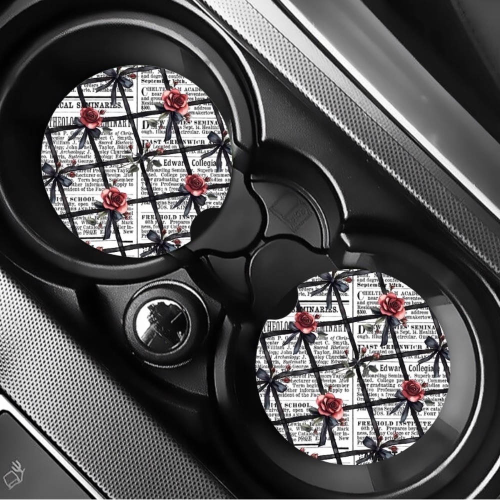 Stylish Car Cup Holder Coasters with Red Rose Design
